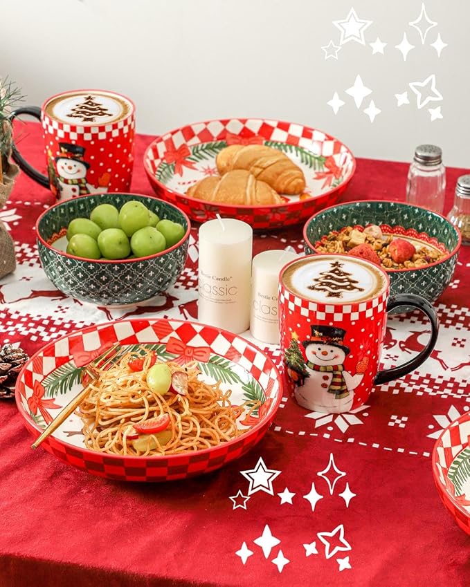 HASENSE Pasta Bowls Set of 4, Holiday Serving Dishes for Entertaining, 38 Ounce Ceramic Bowl Set for Soup, Salad, Snack, 8.8 Inch Dishes for Valentine’s Day Gift, Microwave Dishwasher Safe, Red