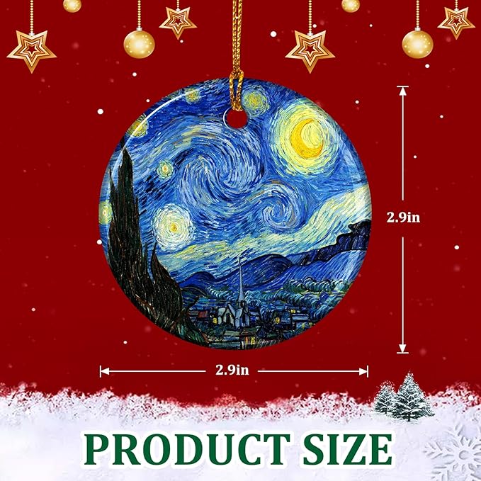 Starry Night Style Ceramic Christmas Ornaments – Artistic Blue Holiday Decor for Tree, Famous Painting Inspired Art Ornament, Elegant Artist Gift