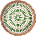 YANGQIHOME Round Serving Tray with Decorative Mother of Pearl Inlay, Wicker Tray for Home Decor, Table Decor, Gifts, Dining, Woven Tray for Food, Fruit, Coffee, 13.8 inch