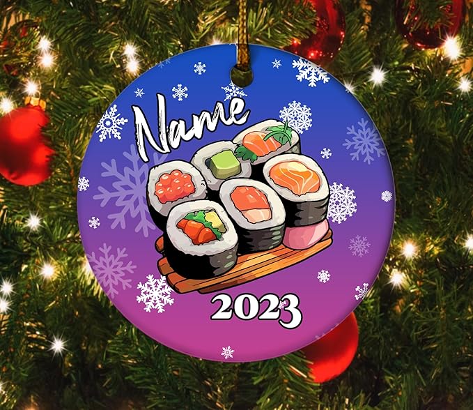Sushi Ornament Personalized Gift, Sushi Decor Custom Name and Date, Foodie White Elephant Gifts, Sushi Lover Customized Ornament