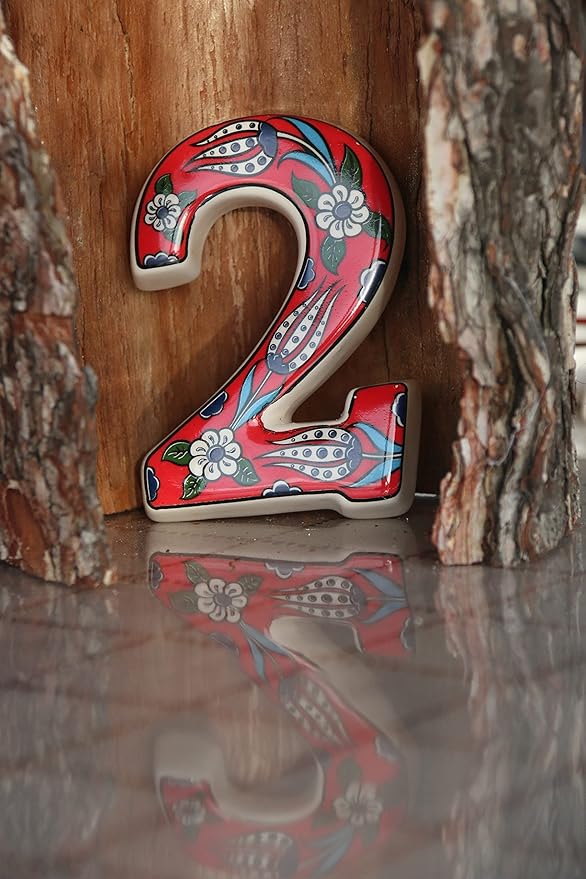 Large Ceramic Housewarming Sign Ceramic Address Plaque House Numbers Sign Door Personalized Coloured Decorative Hand Decoratede Housewarming Gifts Tulip Design 12 * 9 cm (Red, 2)