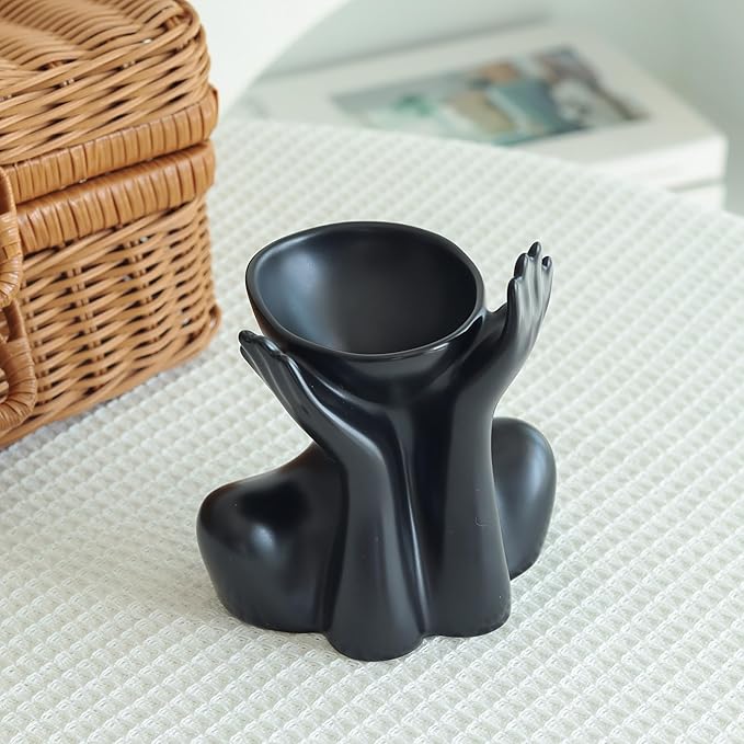 Black Hands Ceramic Vase – Modern Abstract Sculpture Planter for Home & Office Décor – Minimalist Art Piece for Flowers, Succulents, or Standalone Accent Decoration