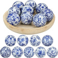 Vesici 9 Pcs Blue and White Porcelain Balls Decorative Chinoiserie Orbs for Centerpiece Bowls China Ceramic Balls Farmhouse Basket Tray Vases Decoration Gifts for Dining Table Holiday(Leaf Style)