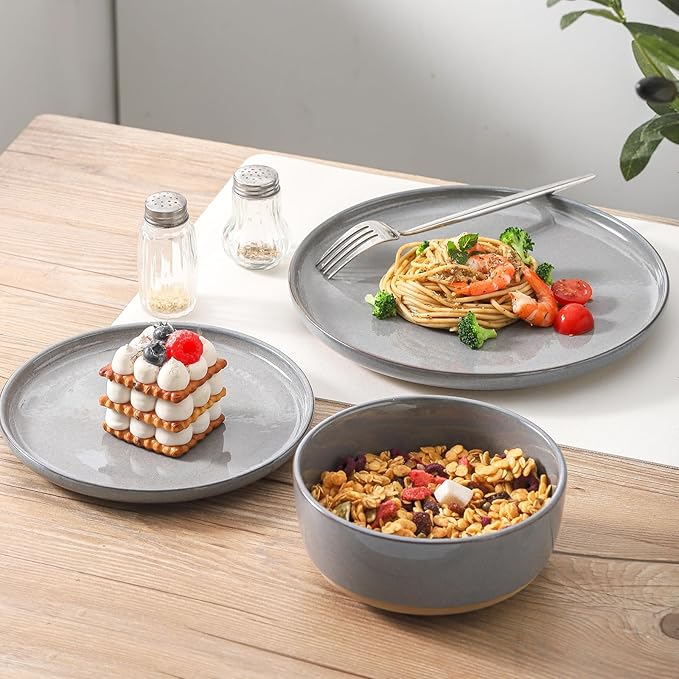 HASENSE Ceramic Dessert Plates Set – 8 Inch Premium Proclaim Dishes, 4 Piece Gray Plates Set Ideal for Serving Dessert, Snack or Vegetable, Dishwasher Safe and Microwave Safe for Daily Dining