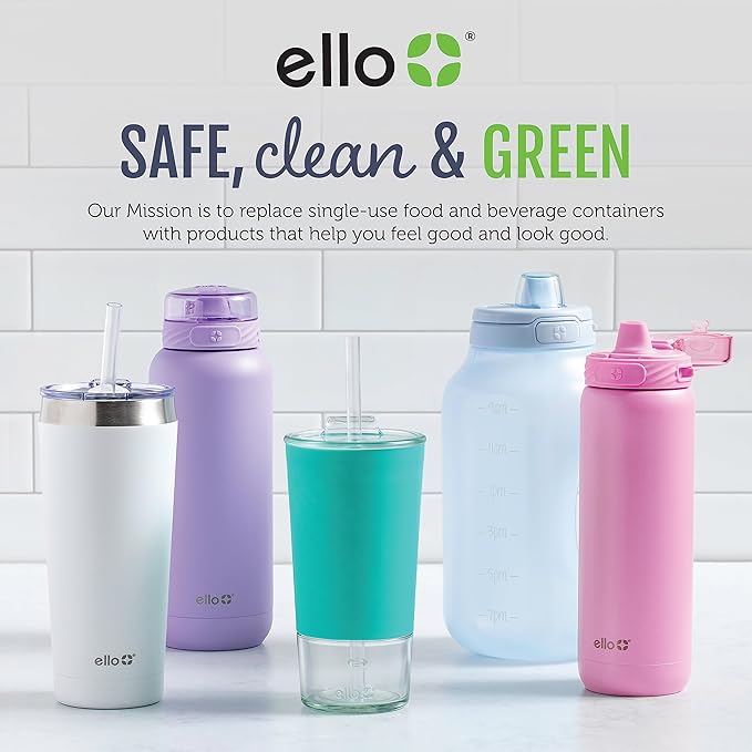 Ello Jane 18oz Ceramic Travel Mug with Handle, Splash-Resistant Slider Lid and Built-in Coaster, Perfect for Coffee and Tea, BPA Free, Dishwasher Safe, Holiday Gift Her Him, Gray