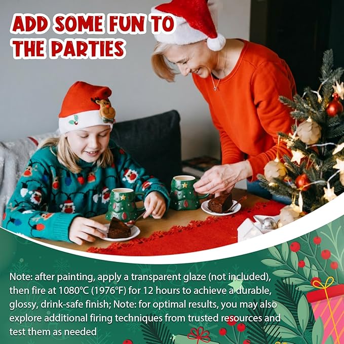 Zubebe 4 Sets Christmas Paint Your Own Mugs Craft Kit, Xmas Ceramic to Paint, Christmas Tree DIY Mugs for Adults, Festive Coffee Tea Cup for Adults with Painting Set for Xmas Craft Family Gift