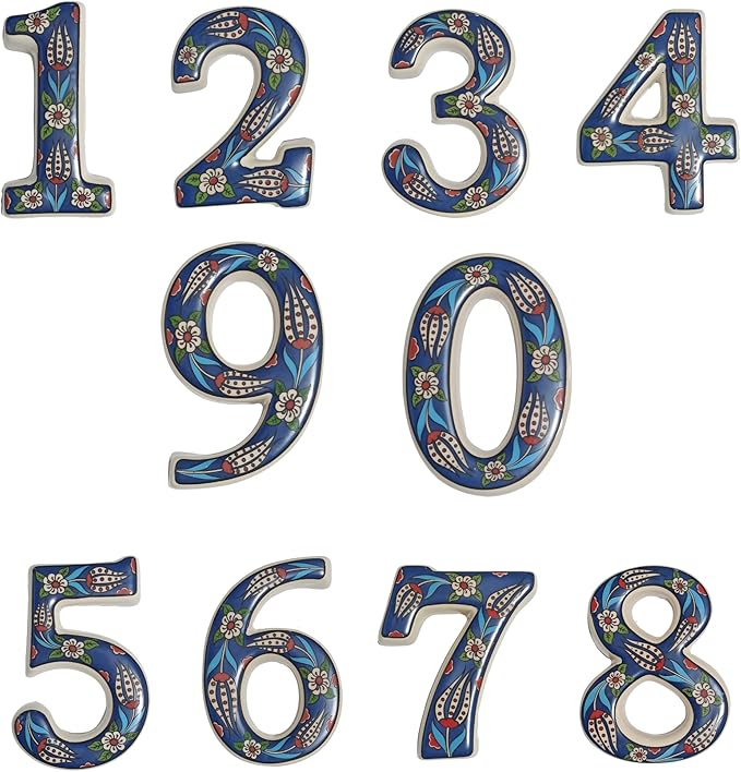 Large Ceramic Housewarming Sign Ceramic Address Plaque House Numbers Sign Door Personalized Coloured Decorative Hand Decoratede Housewarming Gifts Tulip Design 12 * 9 cm (Navy Blue, 0)