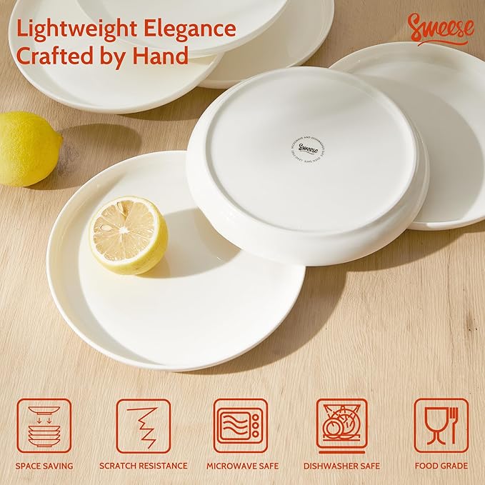 Sweese Porcelain Dessert Plates, 7.4 Inch Lightweight Round Salad Plates Set of 6, Small Appetizer, Small Kitchen Dish, Microwave & Dishwasher Safe, Scratch Resistant Plates set, White