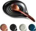 Spoon Rest, Porcelain Drip Tray for Multiple Utensils, Cooking&Large Spoon Holder for Stove Top, Modern Farmhouse Kitchen Decor Utensil Holder for Spoons, Ladles, Tongs&Spatula, Black