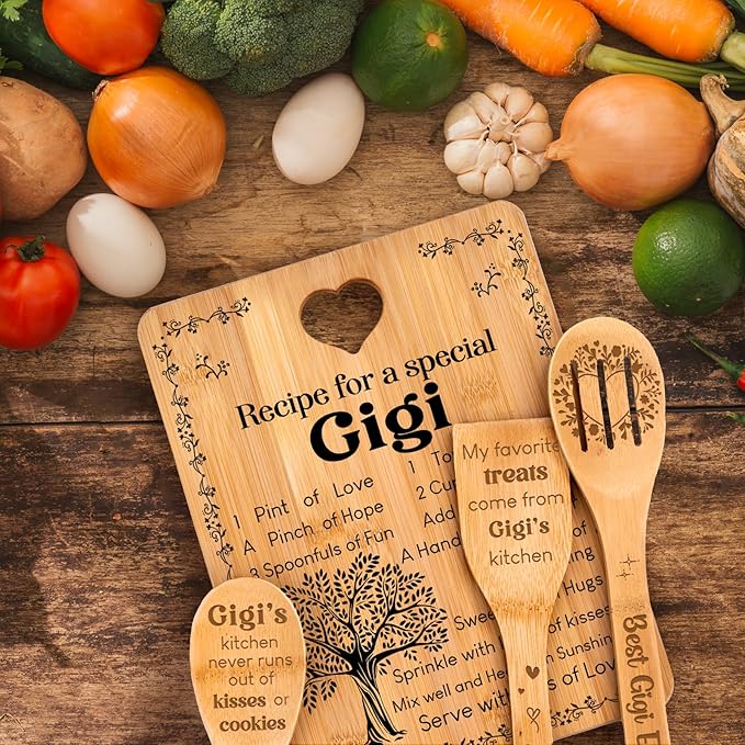 Gigi Gifts - "Recipe for a Special Gigi" Gigi Gifts for Grandma Cutting Board Set, Bamboo-Made Engraved Utensil Set Gifts for Gigi Cutting Board, Best Gigi Ever Gifts.