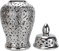 Noori Home - 100% Modern Glam Artisan Ceramic PARKER Large Silver Ginger Jar Urns with Lid 11x11x25
