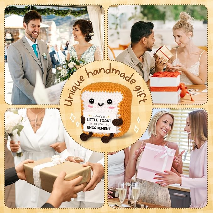 Funny Engagement Gifts for Couples, Bride and Groom, Handmade Positive Crochet Toast Plush for Wedding Gifts, Engagement Gift for Mr & Mrs - Cute Home Decor & Card Alternative