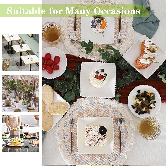 TAMAYKIM 6 Inch Porcelain Dessert Plates, Appetizer Plates, Square Shape Small Dinnerware Sets, Scratch Resistant, Microwave, Oven, and Dishwasher Safe, White with Pearl Dots, 12 Pieces