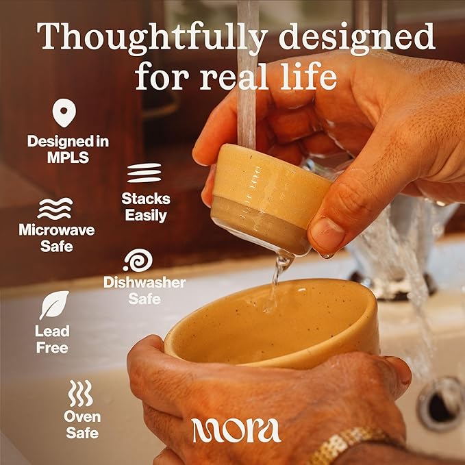 Mora Micro Ramekins Set of 4, 6oz Ceramic Pottery Baking Dishes - Microwave, Oven and Dishwasher Safe - Oat