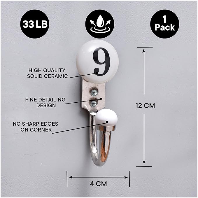 IndianShelf Cute Ceramic, Zinc Decorative Cute Hooks for Hanging Coats, Jackets, Leash, Hat, Towel, Backpack, Purse, Handbag Wall Hanger[White]