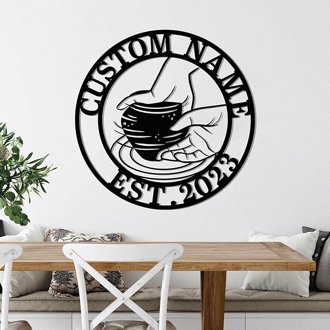 Pottery Painting Metal Wall Art LED Lights, Pottery Studio LED Custom Name Sign - Ceramic Studio Metal Sign Wall Decor, Welcome Sign Home Decor 185 Model-02