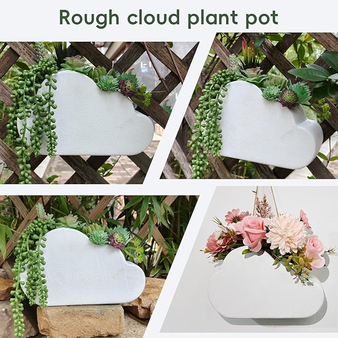 Ceramic Wall Planter,Rough-Glazed Cloud Style Handcrafted Hanging Flower Pot for Indoor Plants, Boho Home Decor with Drainage Hole
