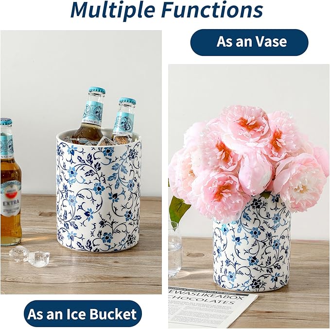Kitchen Utensil Holder for Tools, Spatula Holder Extra Large Utensil Crocks for Countertop, Blue and White utensil holder Ceramic Apartment Essentials (7.2in×6.2in
