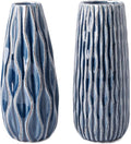 VICTOR & TERESA Ceramic Vase for Flowers, 10'' Set of 2 Decorative Blue Vases for Home Decor, Farmhouse Vases for Pampas Grass, Table, Mantel, Living Room, Shelf, Centerpieces, Gifts for Mom