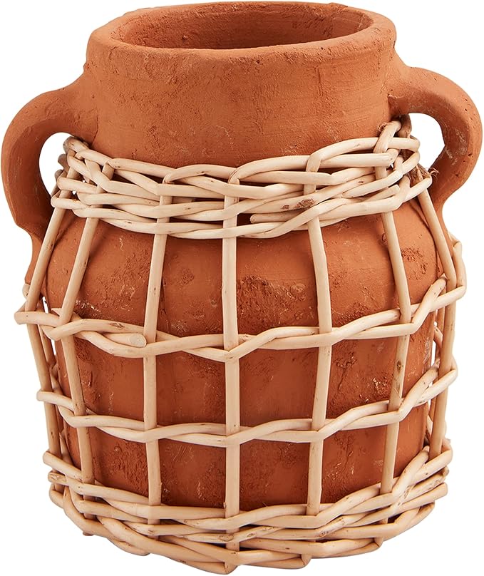 Mud Pie Small Terracotta Rattan Vase; 5 1/2" x 4 3/4" Dia
