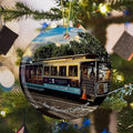 California San Francisco Cable Cars USA America Christmas Ornaments for Tree Ceramic Pendant Double Sided Ornament Decor Xmas Gifts Porcelain Hanging Travel Souvenirs Birthday Gift for Family Son