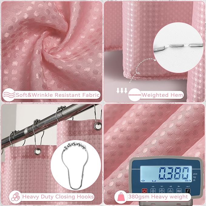 Pink Bathroom Accessories Set, Bathroom Sets with Shower Curtain, Bath Towel Set, Pink Shower Curtain Set with Bathroom Trash Can, Soap Dispenser, Soap Dish for Home Decor