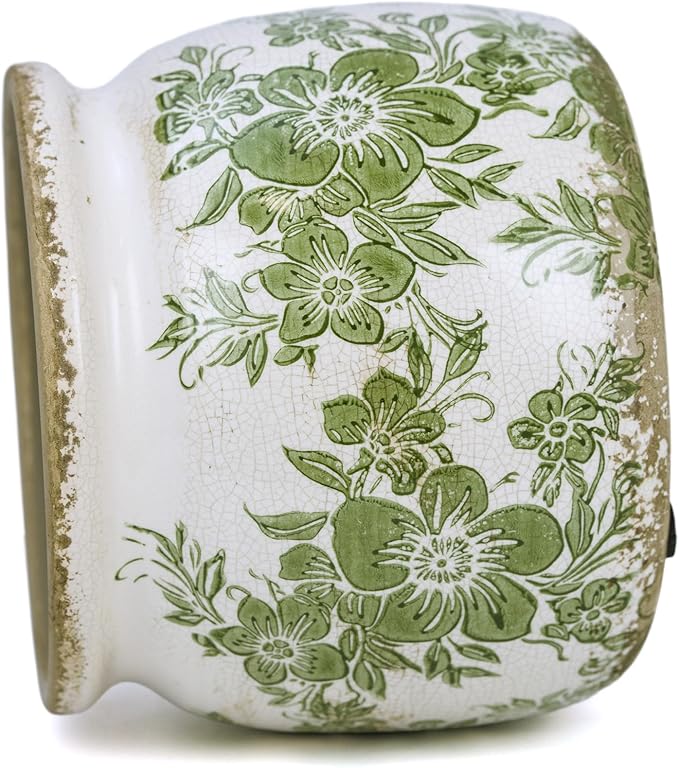 Flower Pot,Vintage Ceramic Pot for Planter with Drainage Holes, 6.29 inch Ice Crack Glazed Indoor Planters Pot for Indoor,Tucan Home Decor,Gardening Gifts,Green (Traditional)