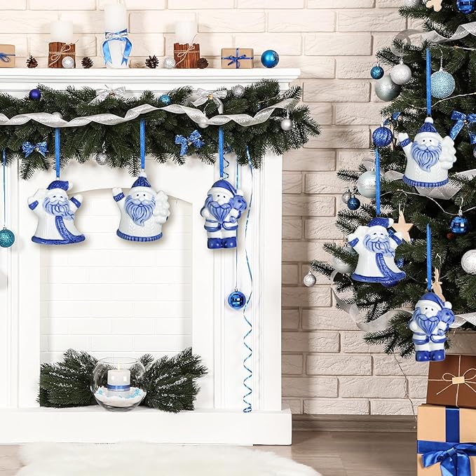 3 Pieces New Year Chinoiserie Ornaments Blue and White Porcelain Ornaments Ceramic Hanging Pendants Chinoiserie Decorations for Tree Wreaths Mantel Decor