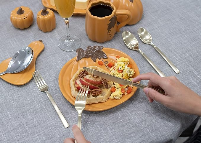 Nat & Jules Pumpkin Shaped 8 x 8 Inch Ceramic Small Dining Plates: Perfect for Thanksgiving, Halloween and Indoor Fall Table Décor & Service - Set of 4, Orange