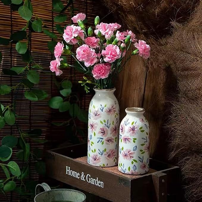 Vintage Ceramic Small Vase Rustic Farmhouse Vase Boho Vases Home Decoration for Your Kitchen Bedroom Office Bathroom & Shelf Centerpiece Table Decorative,Chinoiserie Vases 7.8 Inch