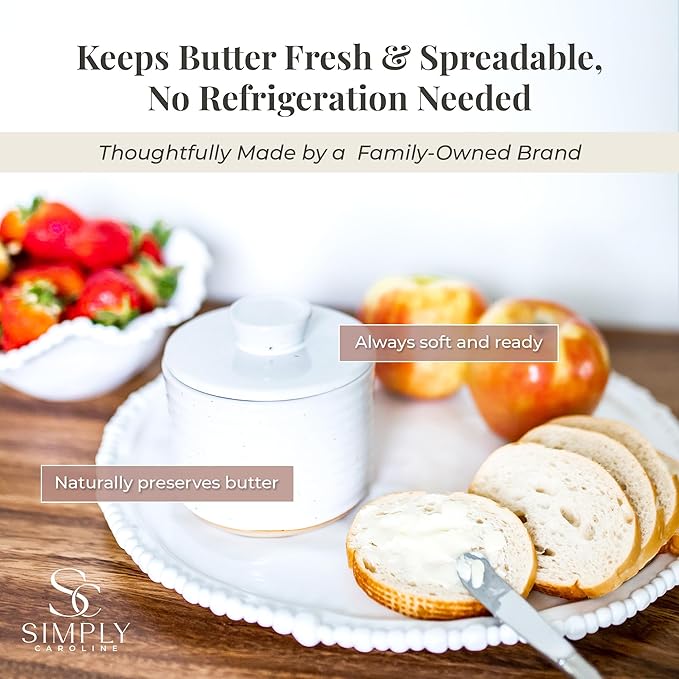 Premium Ceramic Butter Crock with Water Seal | Large 3-Stick Capacity Farmhouse French Butter Keeper | Speckled Stoneware & Natural Clay | Gift-Ready Packaging, Keeps Butter Soft & Spreadable