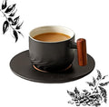 PRINCE G Japanese Style Ceramic Mug with Matching Saucer – Handmade Espresso, Coffee, Tea & Matcha Cup, Ideal Gift Set with Handgrip (BLACK)