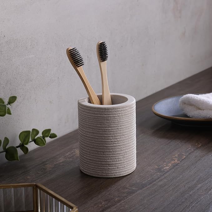 GoCraft Natural Sandstone Bathroom Tumbler – Durable Stone Vanity Cup for Toothbrush, Toothpaste, Makeup Brushes, Pens & Accessories | Stylish Countertop Organizer Holder