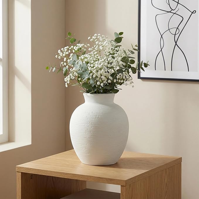 Ceramic Flower Vase Home Decor - 7.4 Inch Vintage Ceramic Vase Large Vases for Decor Living Room Large Ceramic Vase for Dining Room Bathroom Indoor and Outdoor Decoration