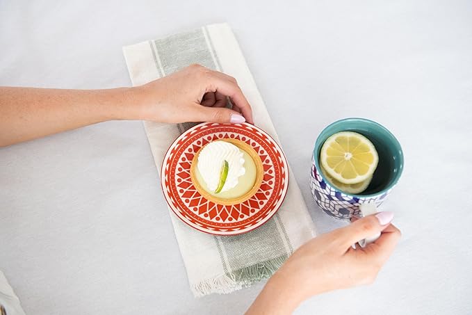 Annovero Dessert Plates - Small 6 Inch Plate for Appetizer, Cake, Snack, Pie, Cocktail - Microwavable - Decorative Colorful Porcelain Mini Saucer - Zero Lead & Cadmium - Set of 6