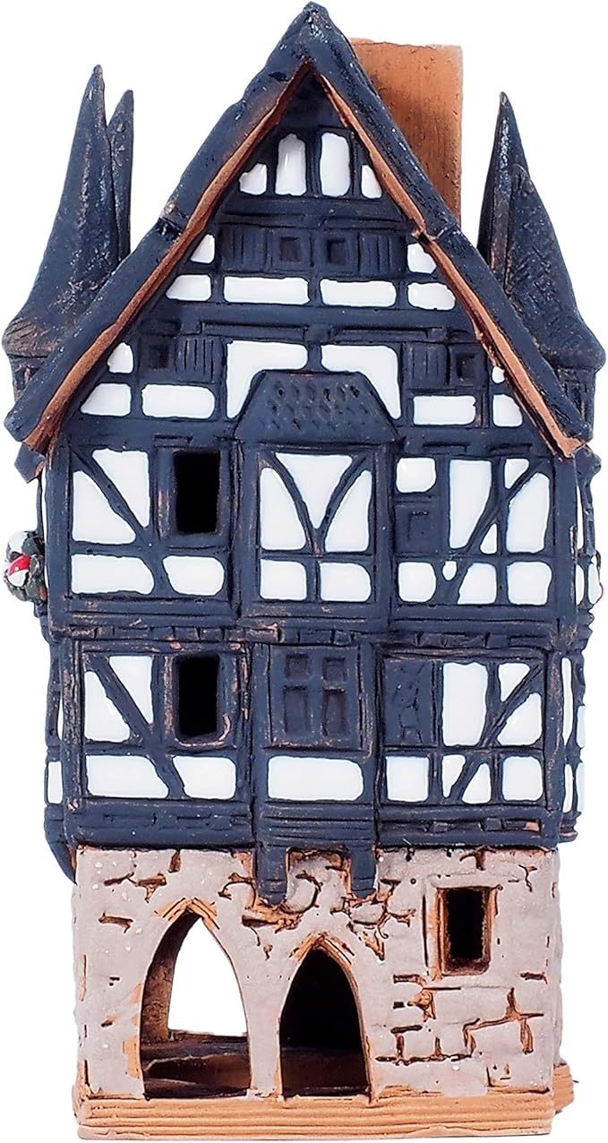 Ceramic Houses and Villages Collection - Handmade Miniature House of The Original Town Hall in Alsfeld, Germany. Cone Incense Holder Decor Collectible Mini Clay House