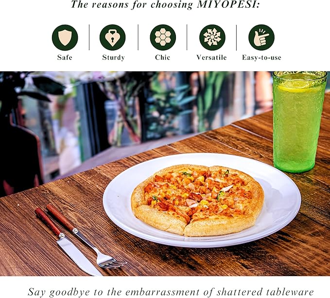 11-Inch Melamine Plates (Set of 6) - Unbreakable and Reusable Plastic Dinnerware with Ceramic Feel, Stackable and Dishwasher-Safe - Versatile for All Meals (White)