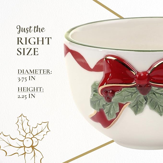 Spode Christmas Tree Ribbons Tea Light Candle Holder, 22K Gold Accents on Fine Earthenware, 3.75" Votive Candle Holder & Festive Holiday Decor - Ideal for Christmas Table Centerpieces