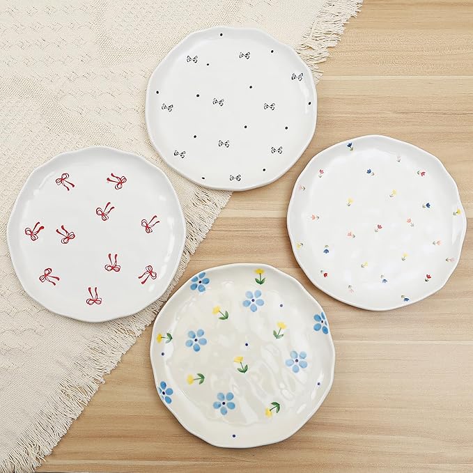 Koythin Ceramic Dessert Plates, Cute Fruits Dinner Plate, Creative Plates Design, Printed Flowers Dinnerware for Office and Home, Kitchen Plates for Desserts (Tulip Small Floral)