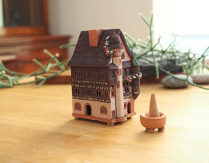 Ceramic Houses and Villages Collection - Handmade Cone Incense Holder Decoration Handcrafted Collectible Miniature Historical Pfister House in Colmar, Alsace, France R256