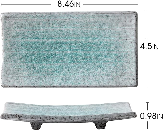 Uaral Sushi Plate Japanese Plates 8.5 inch Ceramic Sashimi Plate,4 Piece Rectangle Sushi Dishes(Light Blue)
