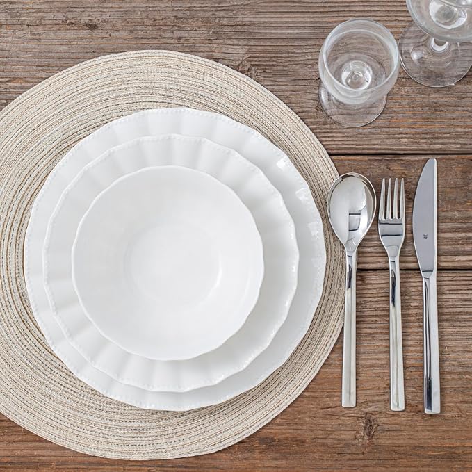 HOMBENE Dessert Plates 8 Inches Set for 6 Ceramic Serving Plates,plates for Cake Waffles,Wavy Style, Snacks, Pasta, Noodle, Dinner, Microwave & Dishwasher Safe (White)
