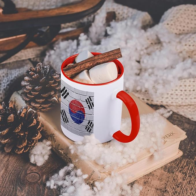 3dRose National flag of South Korea painted onto a brick wall Korean 11oz Two-Tone Red Mug