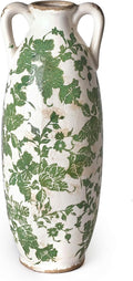 VICTOR & TERESA Green White Floor Vase for Pampas Grass, 11'' Tall Vase for Home Decor, Ceramic Farmhouse Decorative Large Vases for Flower, Mantel, Living Room, Shelf, Centerpieces, Gift for Mom