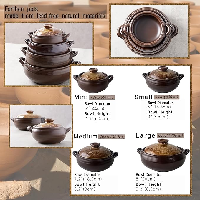 Korean Pot [Buncheong][44oz, 1300ml] MUD GLAZE Earthenware Ttukbaegi, Natural Ceramic Clay Cooking Pot Casserole, Heat Resistant Earthen Pot, Stone Bowl Stockpot Soup Crock, Pottery Bowl