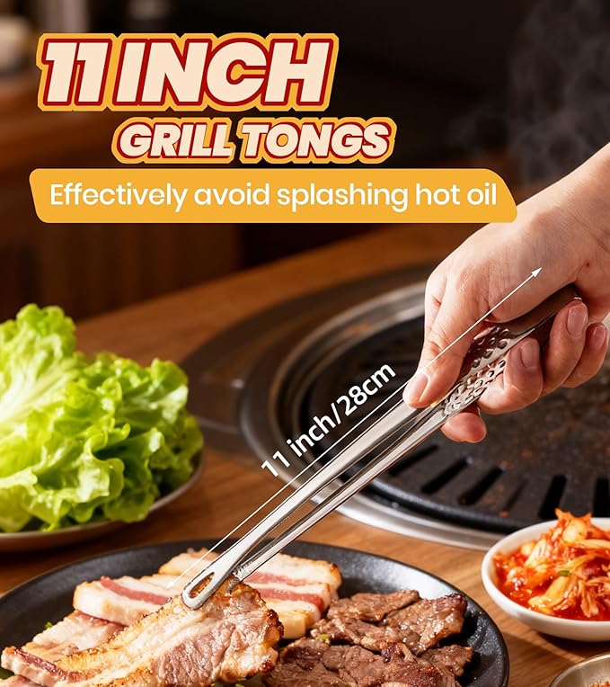 Ugotit 6 Pack Cooking Tongs 11 Inch, Korean BBQ Tongs Stainless Steel Kitchen Tweezers, Japanese Yakiniku Grill Tongs for BBQ, Frying, Salad, Hot Pot