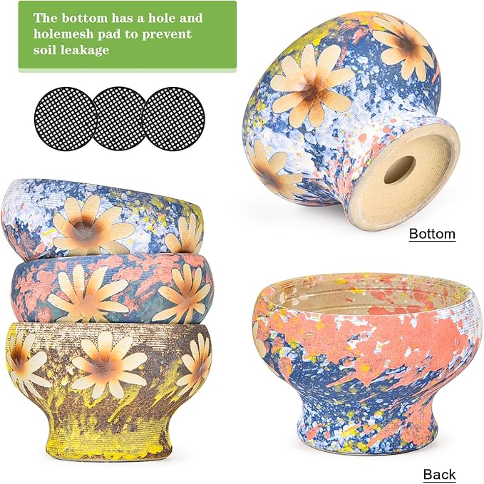 Sungmor Small Succulent Planters Set of 3, Beautiful Hand Crafted Ceramic Plant Pots Cute Cactus Pot, 4.9 Inch Flower Pots for Indoor Plants with Drainage, Desktop Windowsill Home Office Decor Pots