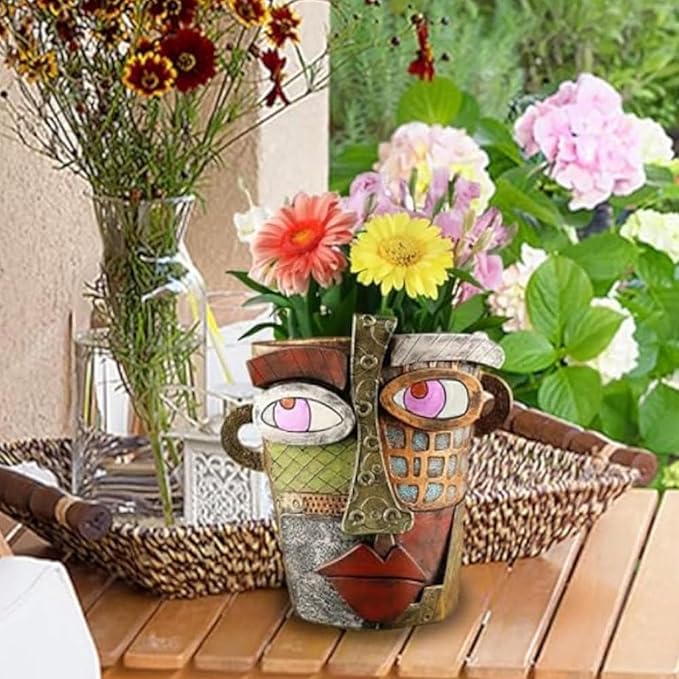 Picasso Brutalist Abstract Beauty Face Flower Pot Acolorful Art Resin Handmade Face Planters Pots Head for Home Art Decor Balcony Ornaments (Modern), RCZED152
