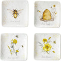 Bee Sweet 6" Canapé & Luncheon Plates, Set of 4 – Assorted Bee & Floral Designs with Uplifting Sayings, Durable Ceramic Appetizer Plates for Spring Entertaining & Cottagecore Décor