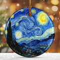 Starry Night Style Ceramic Christmas Ornaments – Artistic Blue Holiday Decor for Tree, Famous Painting Inspired Art Ornament, Elegant Artist Gift